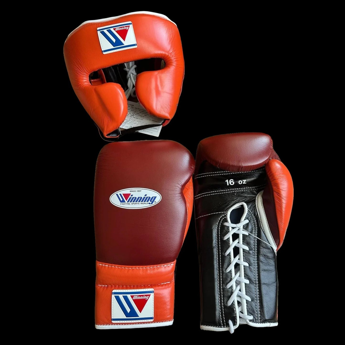Winning Boxing Gloves Set, Winning Boxing Glove, Winning Face Protector, Head Guard - Orange/Black