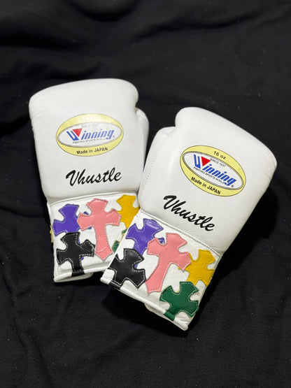 Winning Boxing Gloves White – Japanese Logo Chrome Heart Style Lace-Up