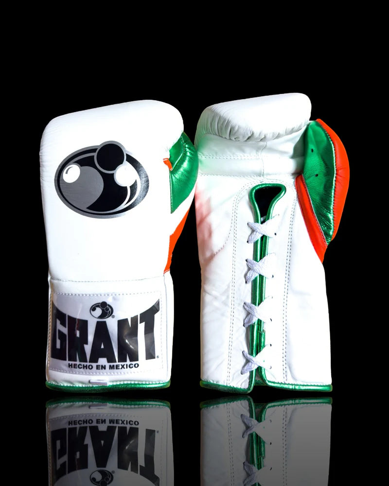Grant Boxing Gloves | Professional Lace-up | Customizable - Handcrafted Leather | White/Green/Orange