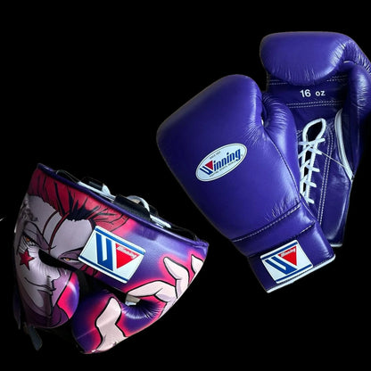 Winning Boxing Gloves Set, Winning Boxing Glove, Winning Face Protector, Head Guard - Purple