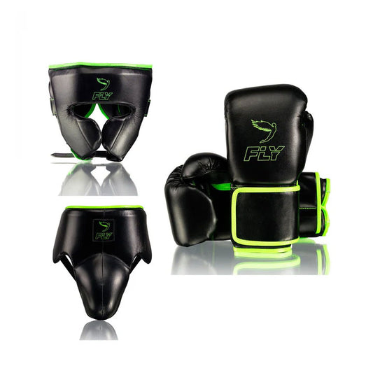 Fly Boxing Gloves Set Black / Green Velcro Gloves – Professional Combat Training Gear | Fly Boxing Gloves Professional Training Equipment Set