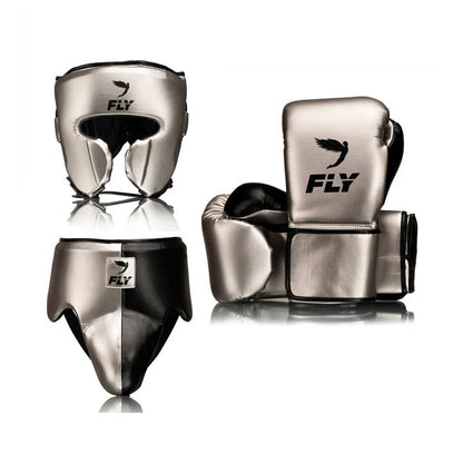 Fly Boxing Gloves Pro Bundle Silver / Black – Premium Gear Set | Fly Boxing Gloves Bundle – Elite Boxing Training Kit
