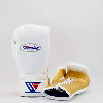 Winning Boxing Gloves White/Gold – Lace-Up