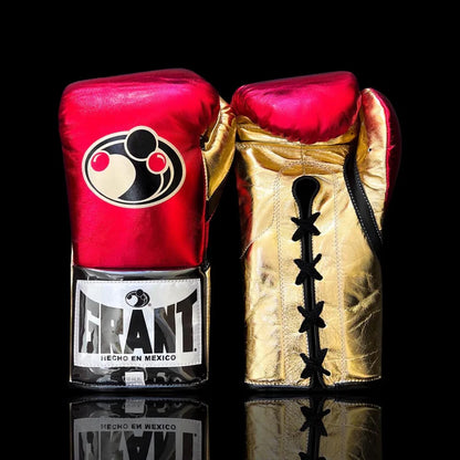 Grant Boxing Gloves | Professional Lace-up | Customizable - Pro Comfort Fit | Red/Gold/Black