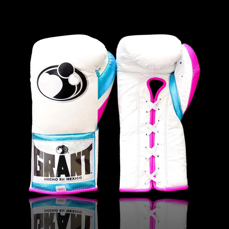 Grant Boxing Gloves | Professional Lace-up | Customizable - Premium Comfort | White/Blue/Pink