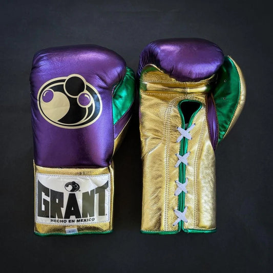 Grant Boxing Gloves | Professional Lace-up | Customizable - 14oz | Purple/Gold/Green