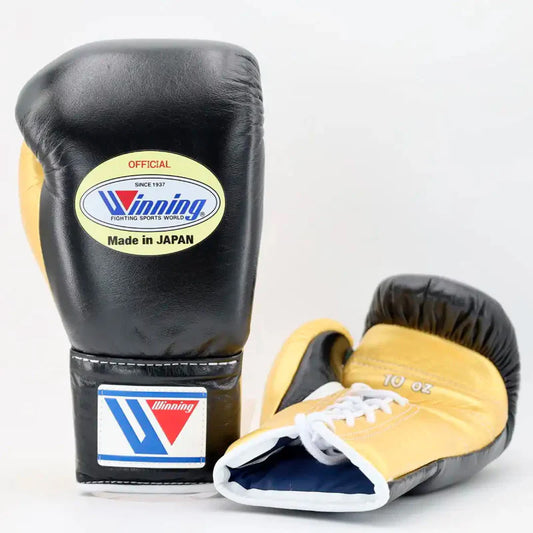 Winning Boxing Gloves Black/Yellow – Japanese Logo Lace-Up