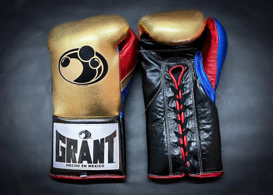 Grant Boxing Gloves | Professional Lace-up | Customizable - Pro Comfort Fit | Gold/Black/Red