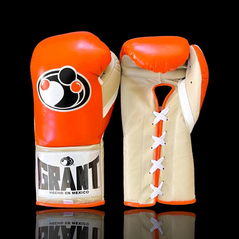 Grant Boxing Gloves | Professional Lace-up | Customizable - Ergonomic Design | Orange/Beige