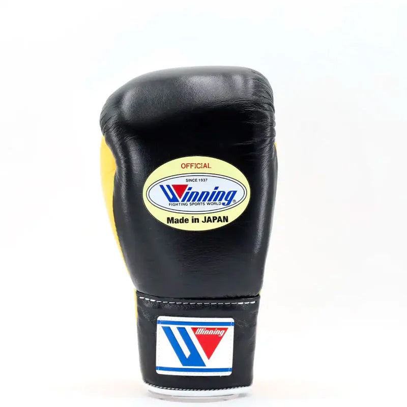 Winning Boxing Gloves Black/Yellow – Japanese Logo Lace-Up