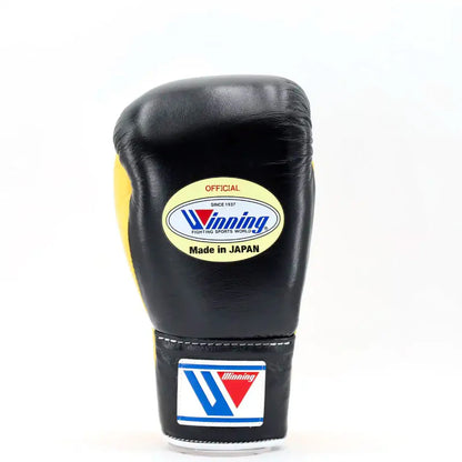 Winning Boxing Gloves Black/Yellow – Japanese Logo Lace-Up