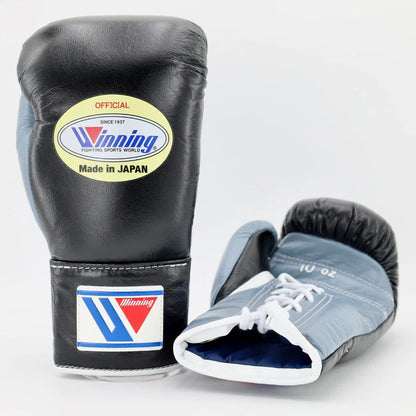 Winning Boxing Gloves Black/Grey – Japanese Logo Lace-Up