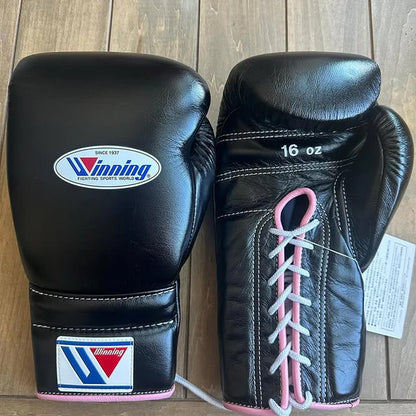 Winning Boxing Gloves Black/Pink – Lace-Up