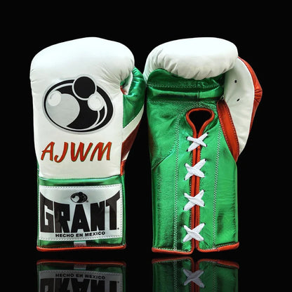 Grant Boxing Gloves | Professional Lace-up | Customizable - Handcrafted Leather | White/Green/Red
