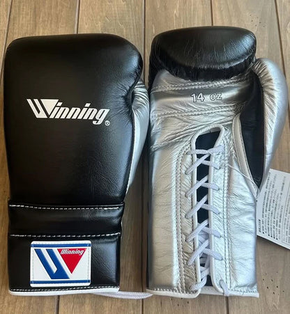 Winning Boxing Gloves Black/Silver – Lace-Up