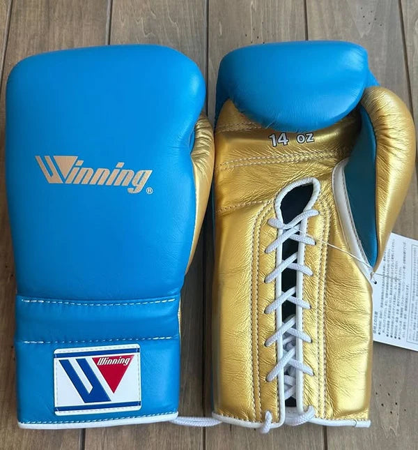 Winning Boxing Gloves Blue/Gold – Lace-Up