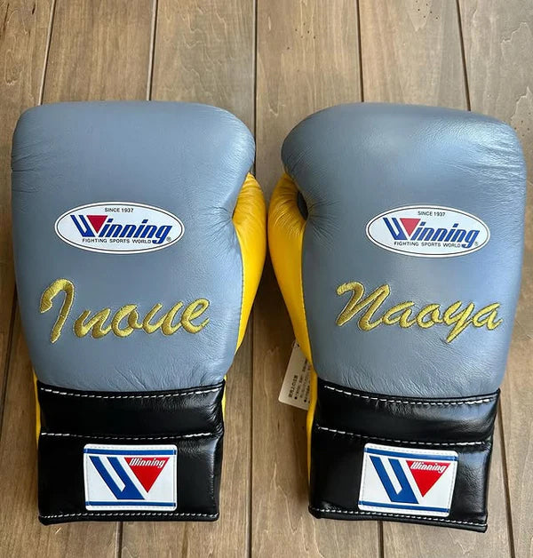 Winning Boxing Gloves Grey/Yellow/Black – Lace-Up