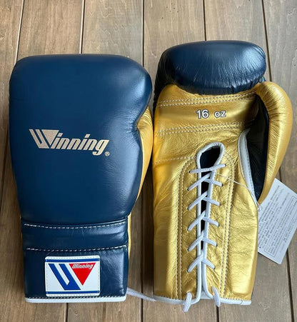 Winning Boxing Gloves Blue/Gold – Lace-Up