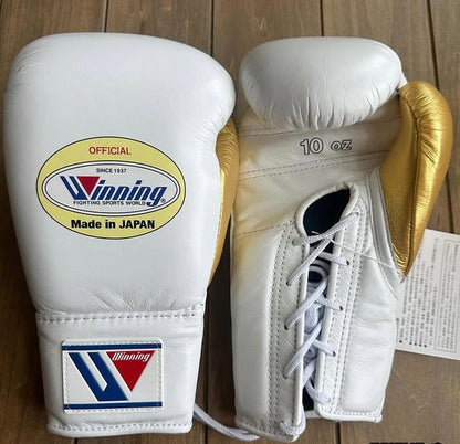 Winning Boxing Gloves White/Gold – Japanese Logo Lace-Up