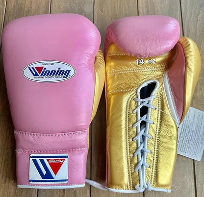 Winning Boxing Gloves Pink/Gold – Lace-Up