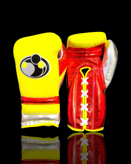 Grant Boxing Gloves | Professional Lace-up | Customizable - 16oz | Yellow/Red/Silver