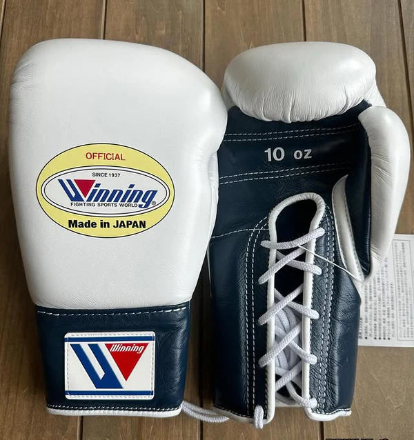 Winning Boxing Gloves White/Blue – Japanese Logo Lace-Up