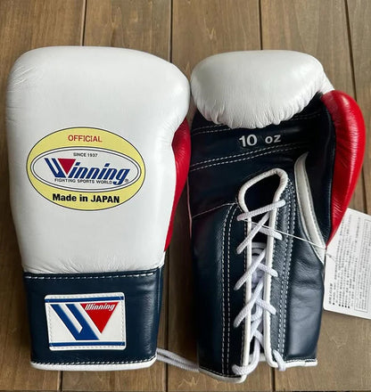 Winning Boxing Gloves White/Blue/Red – Japanese Logo Lace-Up