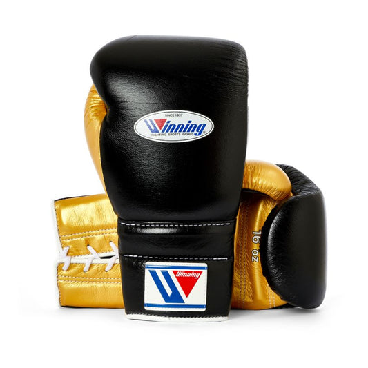 Winning Boxing Gloves – Black Golden Lace-Up Winning Training Gloves – Perfect for All Boxers – Pro-Level Quality – Premium Quality at Low Prices