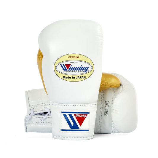 Winning Boxing Gloves – White Golden Lace-Up Winning Training Gloves – Perfect for All Boxers – Pro-Level Quality – Premium Quality at Low Prices