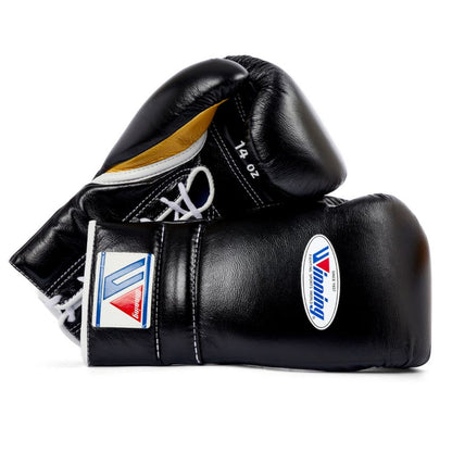 Winning Boxing Gloves – Black Golden Lace-Up Winning Training Gloves – Perfect for All Boxers – Pro-Level Quality – Premium Quality at Low Prices