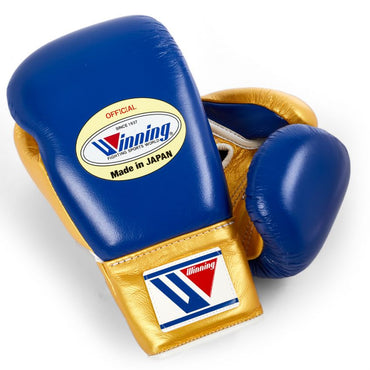 Winning Boxing Gloves – Blue Golden Lace-Up Winning Training Gloves – Perfect for All Boxers – Pro-Level Quality – Premium Quality at Low Prices