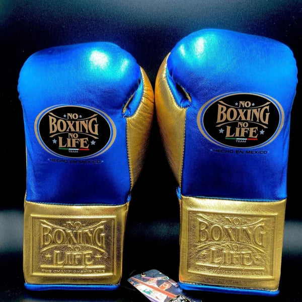 NO BOXING NO LIFE TRAINING GLOVES - Blue Golden| 100% Pure Leather | Best Choice for Fighters