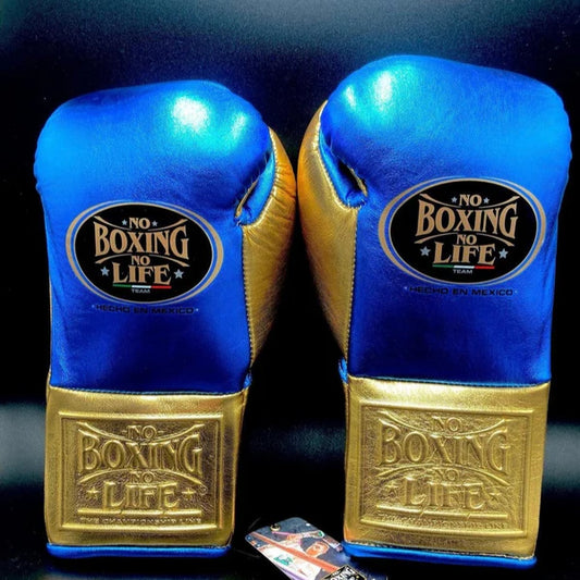 NO BOXING NO LIFE TRAINING GLOVES - Blue Golden| 100% Pure Leather | Best Choice for Fighters