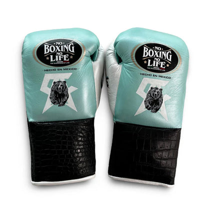NO BOXING NO LIFE TRAINING GLOVES - Sky Blue Black  | 100% Pure Leather | Best Choice for Fighters