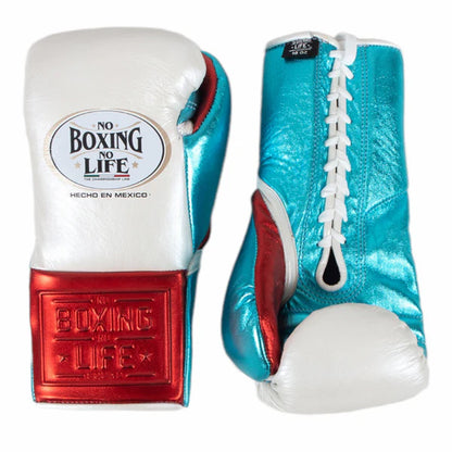 NO BOXING NO LIFE TRAINING GLOVES - White Blue Red  | 100% Pure Leather | Best Choice for Fighters