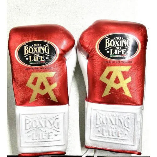 NO BOXING NO LIFE TRAINING GLOVES - Red White  | 100% Pure Leather | Best Choice for Fighters