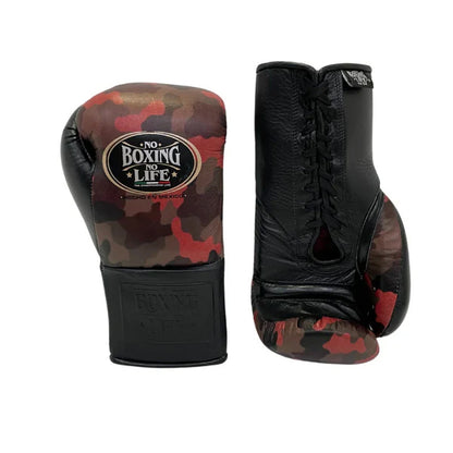 NO BOXING NO LIFE TRAINING GLOVES - Black Camo Pattern | 100% Pure Leather | Best Choice for Fighters