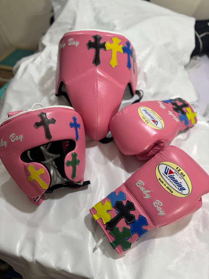 Winning Boxing Gear Bundle Professional Training Gloves Headguard Groin Guard Complete Boxing Kit |  Pink