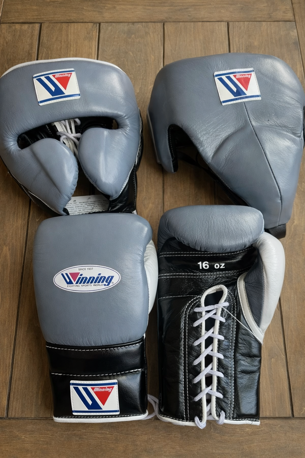 Winning Boxing Set Complete Elite Training Kit with Professional Gloves Head Guard and Groin Guard | Grey/Black/White