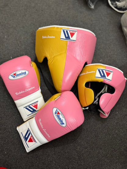 Winning Complete Fight Training Set Premium Boxing Gloves Headgear Groin Guard and Protective Equipment