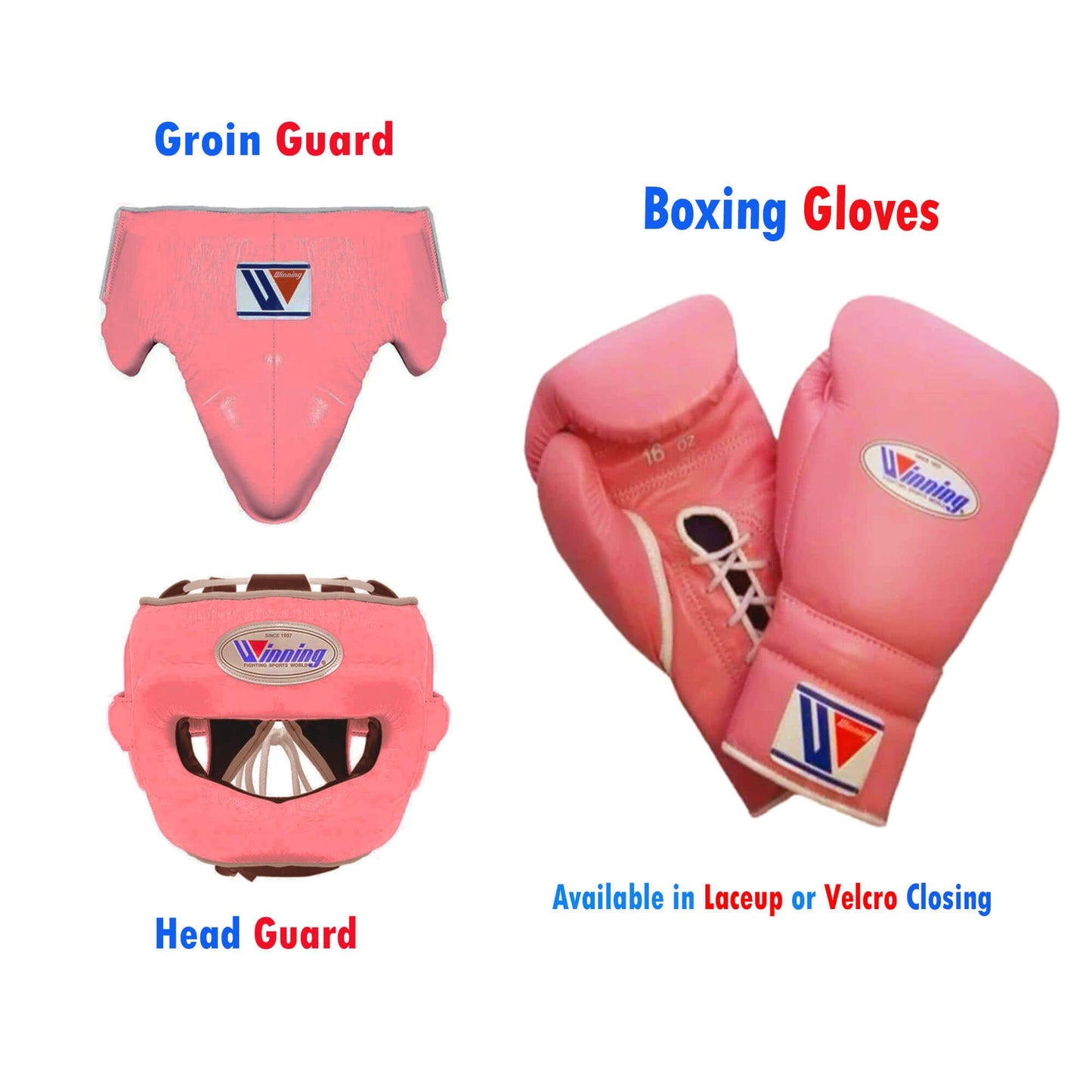 Winning Premium Boxing Set Complete Training Gear with Professional Gloves Headgear and Groin Guard | Pink