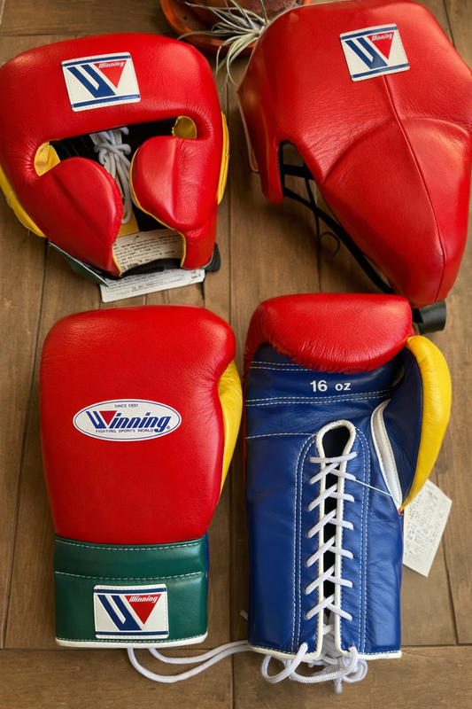 Winning Professional Boxing Training Gear Set Premium Gloves Headgear Groin Guard and Protective Equipment | Red/Blue/Yellow/Green