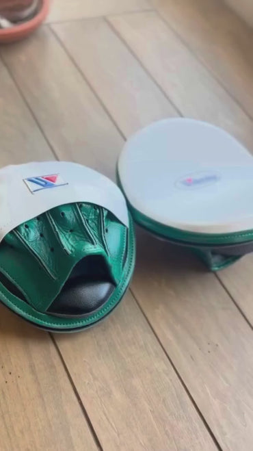 Winning Professional Boxing Punching Mitts - Customizable - Ergonomic Design - White/Green