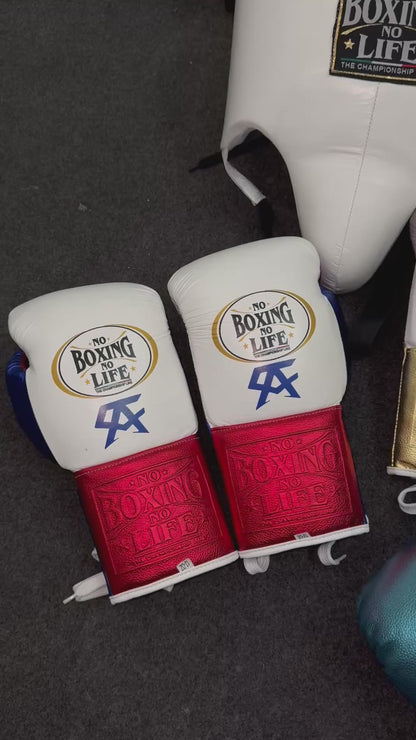 NO BOXING NO LIFE TRAINING GLOVES - White Golden | 100% Pure Leather | Best Choice for Fighters