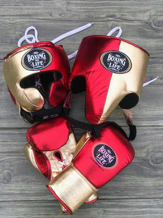 NO BOXING NO LIFE SET, NBNL RED/GOLD Boxing set, No Boxing No Life Gloves Head Guard & Groin Guard